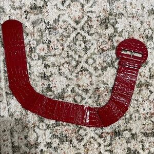 Red Croc-Embossed Belt with Round Buckle